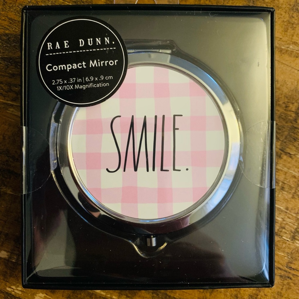 Rae Dunn Compact mirror-Pink and white Gingham Print Bew